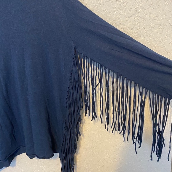 Navy blue fringed Zara shirt - Picture 1 of 4
